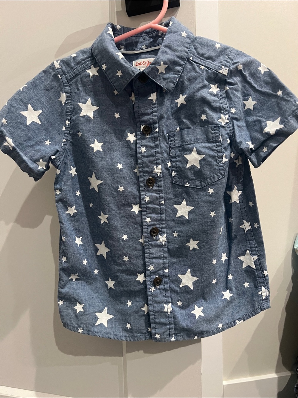 Cat & Jack Blue Star Print Short Sleeve Button-Down Shirt